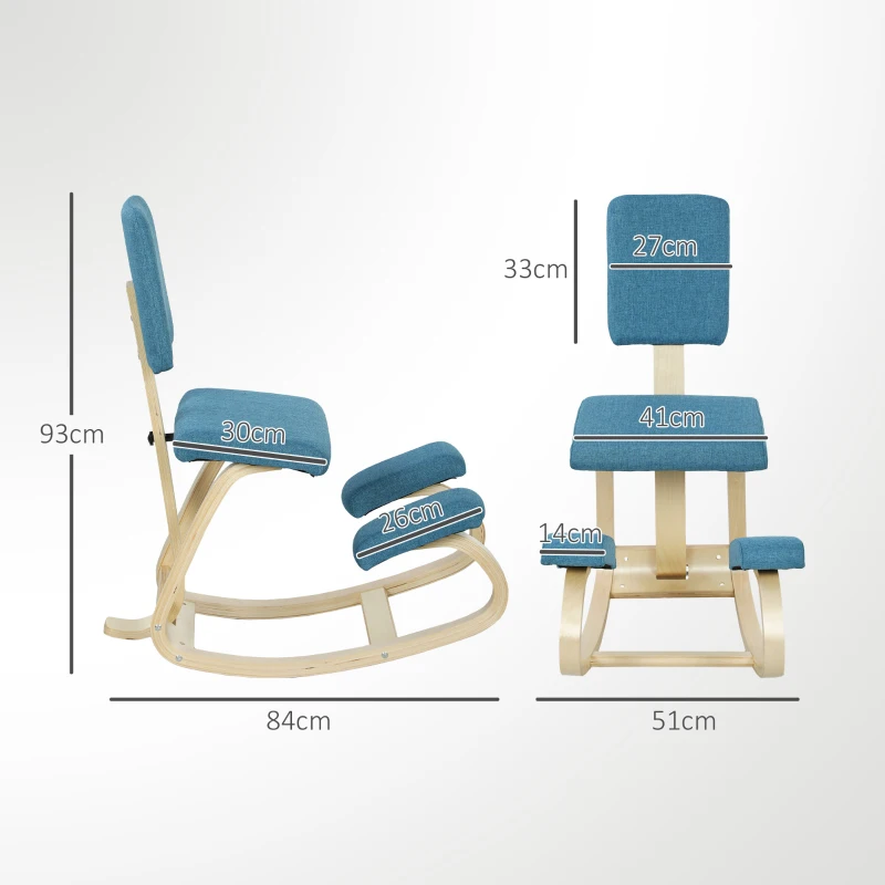 HOMCOM Sedia Inginocchiatoio Dondolante in Tessuto Effetto Lino e Legno di Betulla, 51x84x93 cm, Blu Scuro
