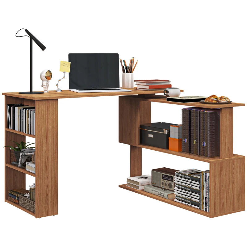 HOMCOM Bureau Informatique PC d'Angle avec Design en L Pivotant à 5 Étagères pour Maison et Bureau, Table de Salle à Manger en Bois, 120x110x74.5 cm