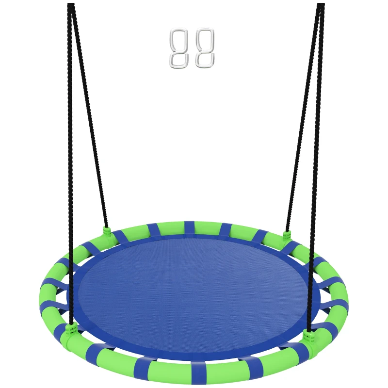 AIYAPLAY Baloiço para Crianças Redondo Baloiço de Jardim Infantil Ajustável Impermeável Carga 150kg Ø100x180 cm Preto e Azul