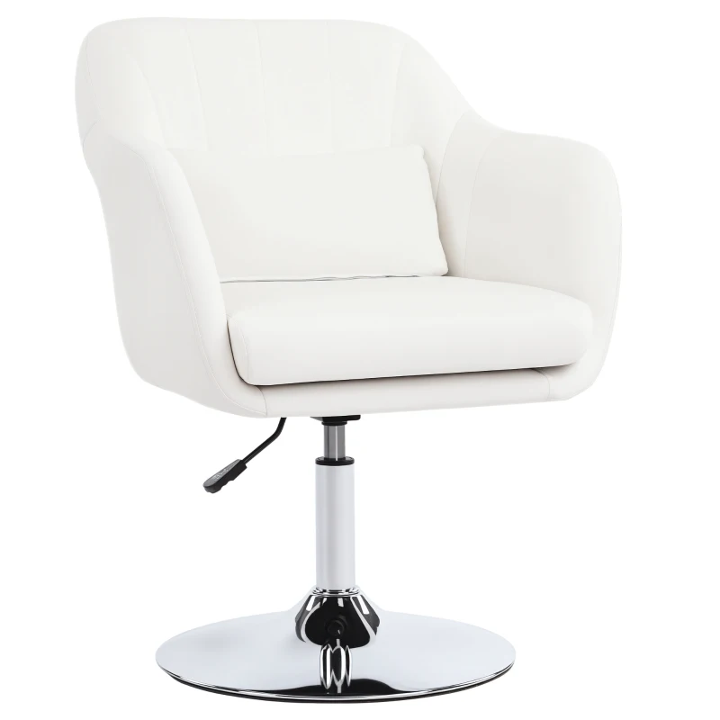 HOMCOM Cadeira de Escritório Giratória 360° Tamborete de Bar Cozinha Cabeleireiro com Encosto Envolvente Altura Ajustável 60x60x79-91 cm Branco