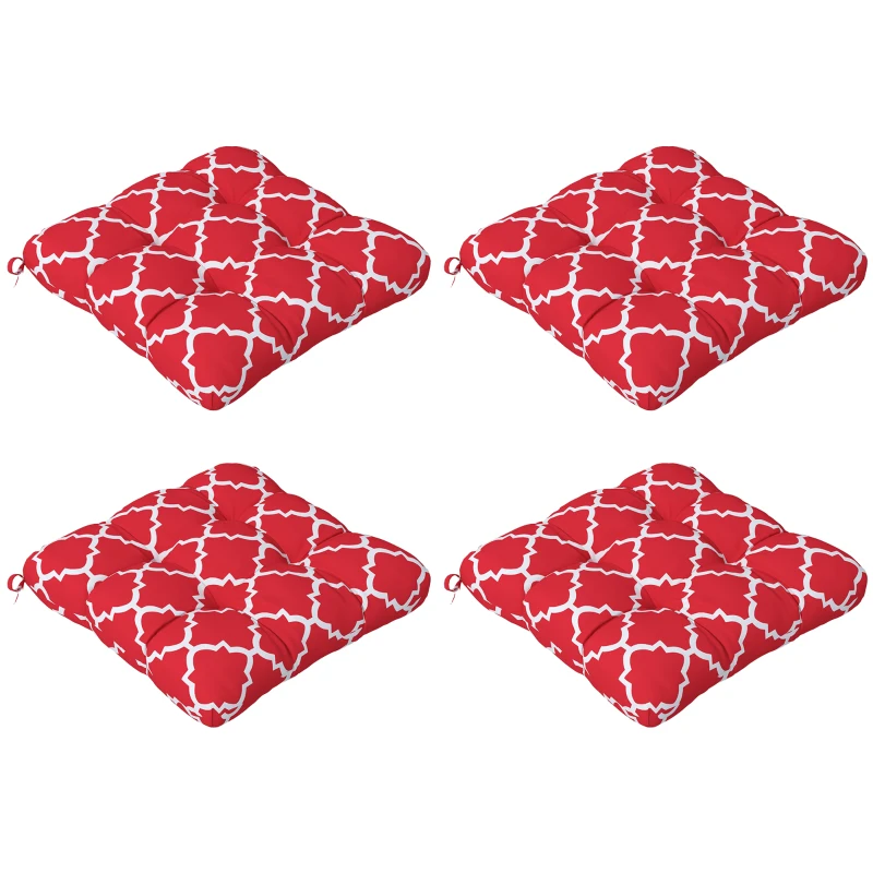 Outsunny Conjunto de Cojines para Sillas de Comedor y Jardín Impermeable y Anti-UV con 2 Cordones de Fijación 48x48x7 cm Rojo