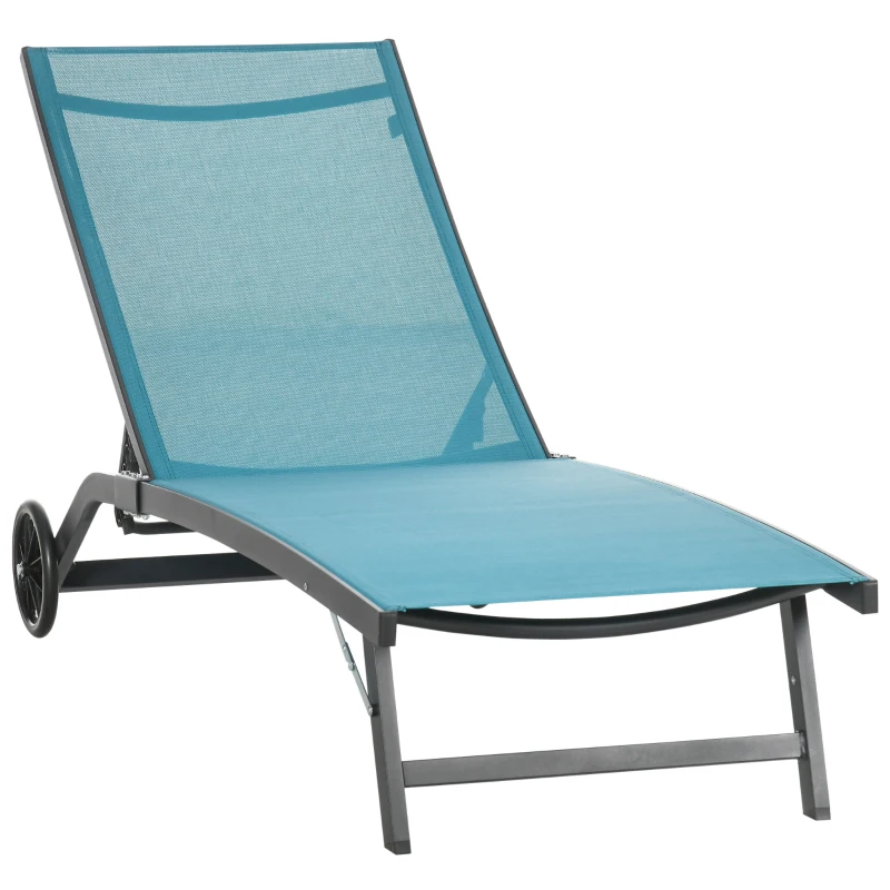 Outsunny Șezlong cu Spătar Rabatabil pe 5 Niveluri, Șezlong de Grădină din Aluminiu și Țesătură Respirabilă, 66x165x102 cm, Albastru