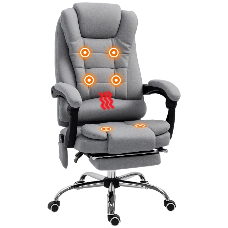 Vinsetto Fauteuil de bureau direction massant chauffant hauteur réglable dossier inclinable toile de microfibre gris(m-12)