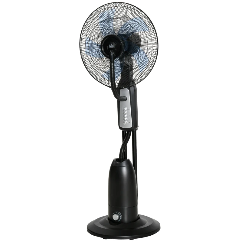 HOMCOM Ventilateur avec brumisation, réservoir de 3 litres, rotation à 75 degrés, 3 vitesses, sur roulettes, 125 cm, Noir