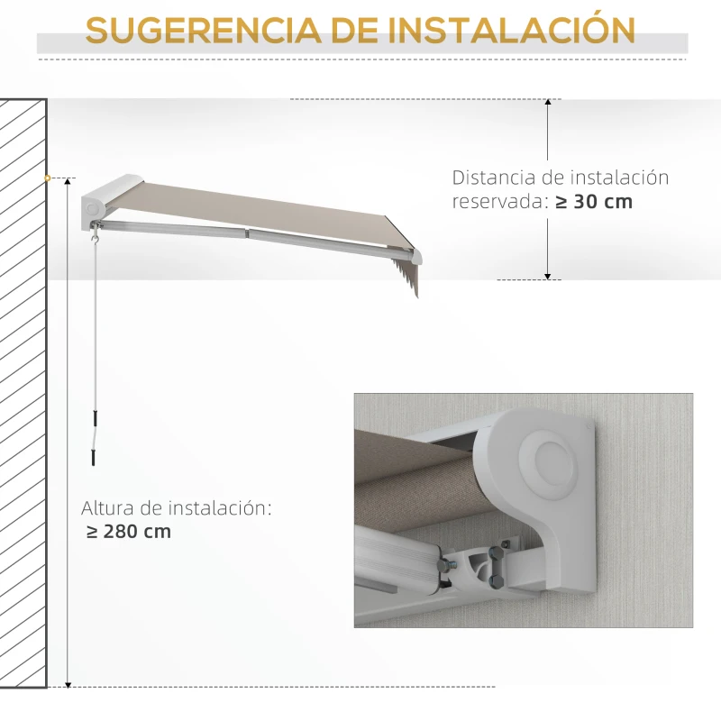 Outsunny Auvent Retractable Electrique Manuel 250x200 cm Auvent Portable avec Télécommande Manivelle Manuel Cadre de Aluminium Crème