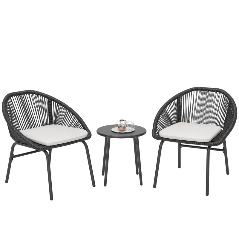 Outsunny Ensemble salon de jardin pour 2 personnes avec coussins d'assise moelleux avec corde en résine tressée et acier époxy