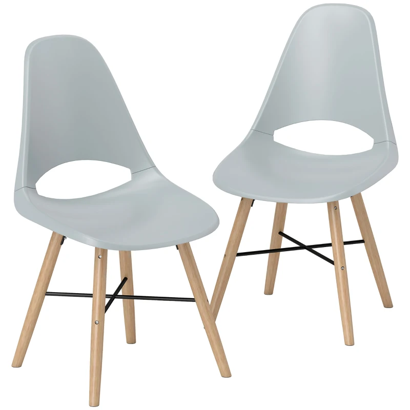 HOMCOM Set de 2 Chaises de Salle à Manger en Plastique et Bois Style Nordique avec Dossier Courbé, Gris