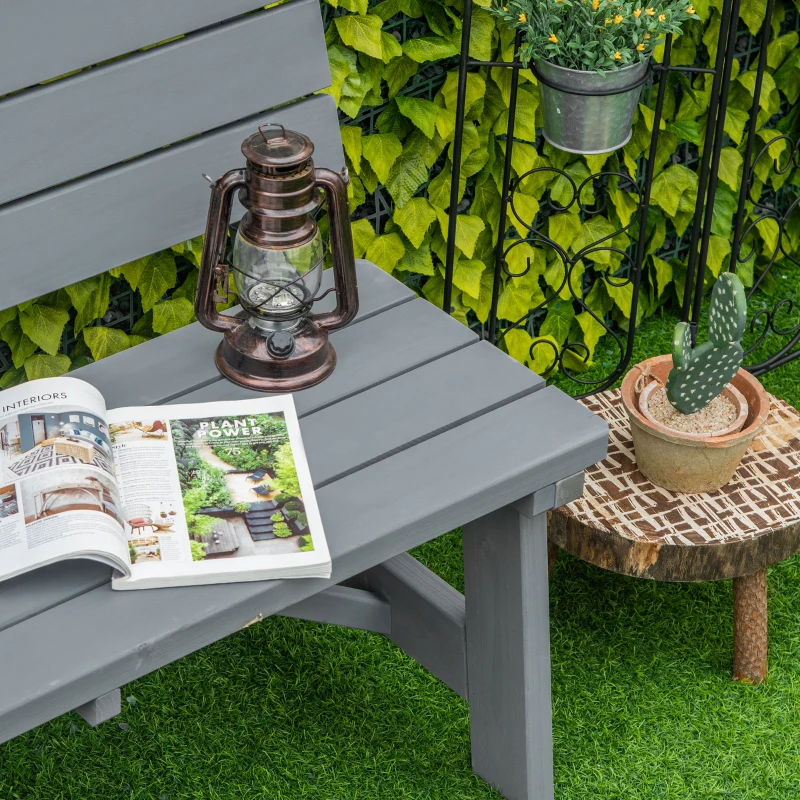 Outsunny Banc de parc 2 places en bois, banc d'assise résistant aux intempéries et aux UV avec dossier 116 x 56 x 80 cm, Gris