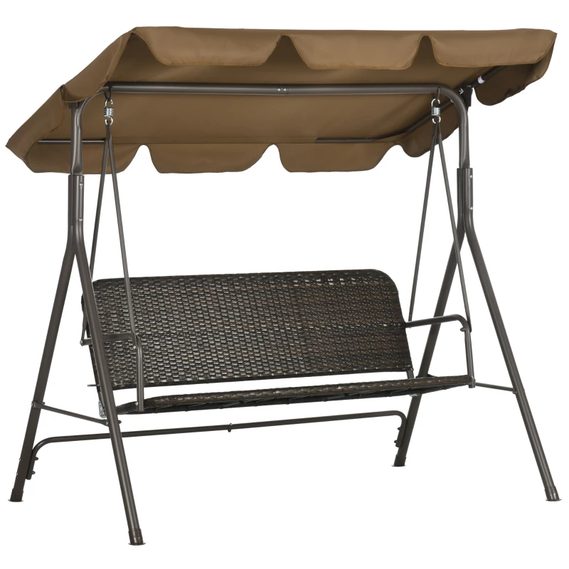 Outsunny Balancín de Jardín Exterior de 3 Plazas con Toldo Ajustable Asiento de Ratán PE y Reposabrazos 167x112x153 cm Marrón