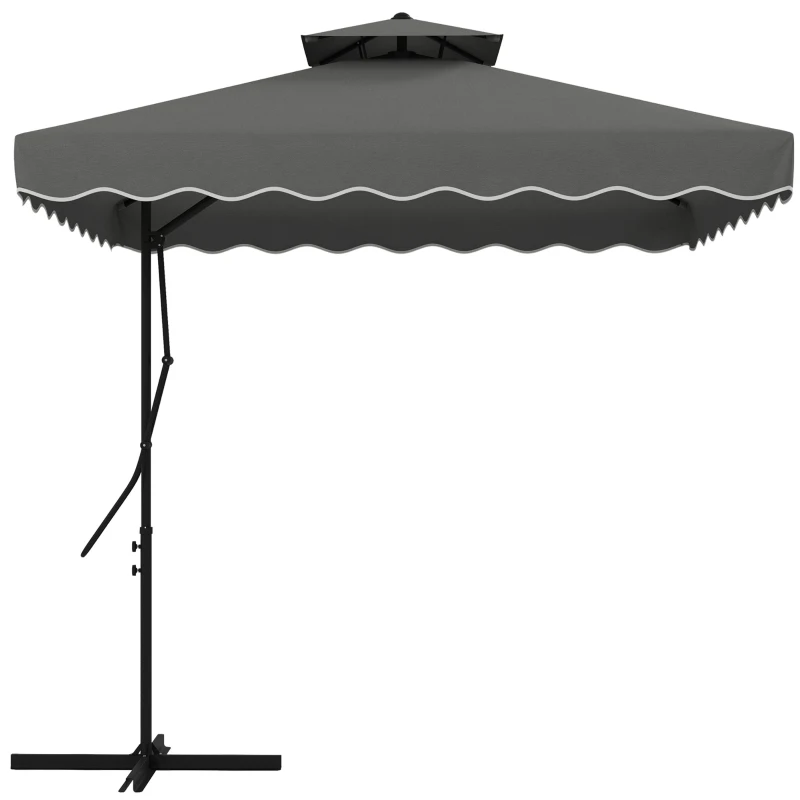 Outsunny Parasol de jardin, Parasol déporté, bordure décorative, toit ventilé, structure en métal, 2,4x2,4x2,6m, Gris foncé