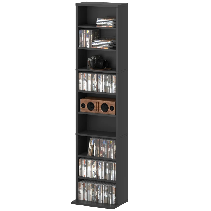 HOMCOM Etagère à CD avec 6 étagères réglables, Capacité de 260 CD / 120 DVD, 33x24x140 cm, Noir