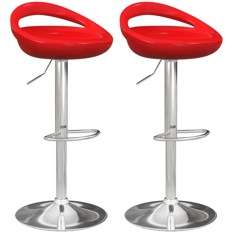 HOMCOM Ensemble de 2 Tabourets de Bar Pivotants avec Repose-Pieds, Hauteur Réglable Base en Acier Assise en ABS, Rouge
