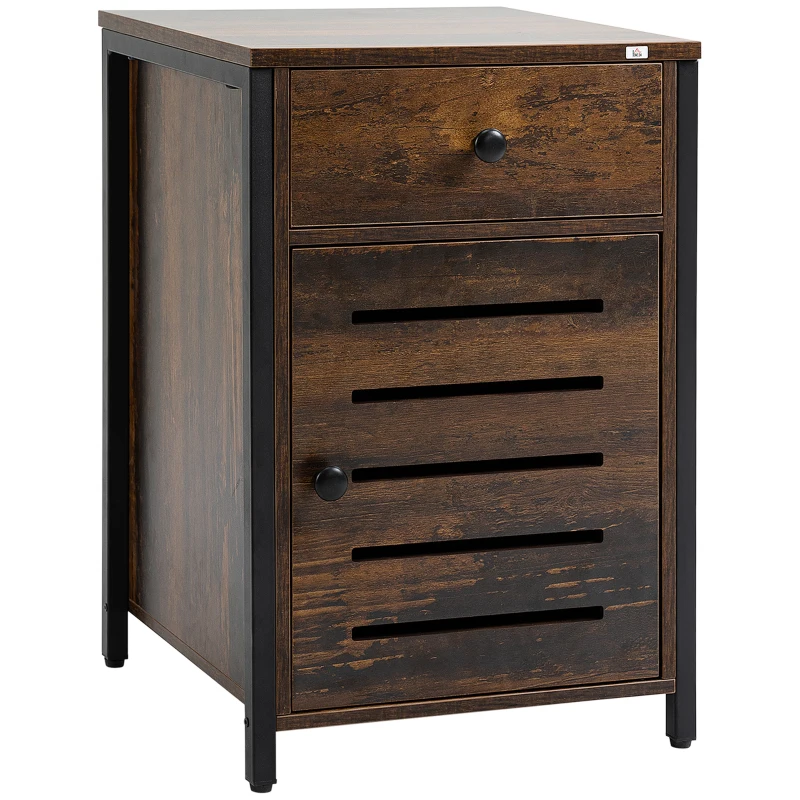 HOMCOM Mesilla de Noche con 1 Cajón y 1 Puerta Mesa Auxiliar para Salón Dormitorio Estilo Industrial 40x40x60 cm Marrón