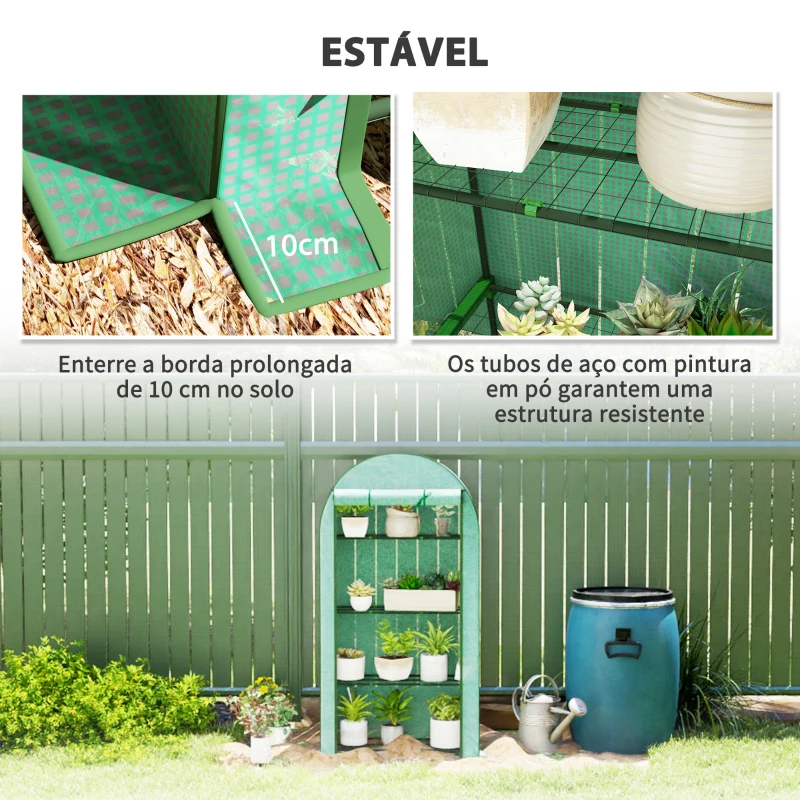 Outsunny Estufa Pequena com 4 Prateleiras Porta Enrolável Cobertura de PE e Estrutura de Aço para Cultivos 105x45x160 cm Verde