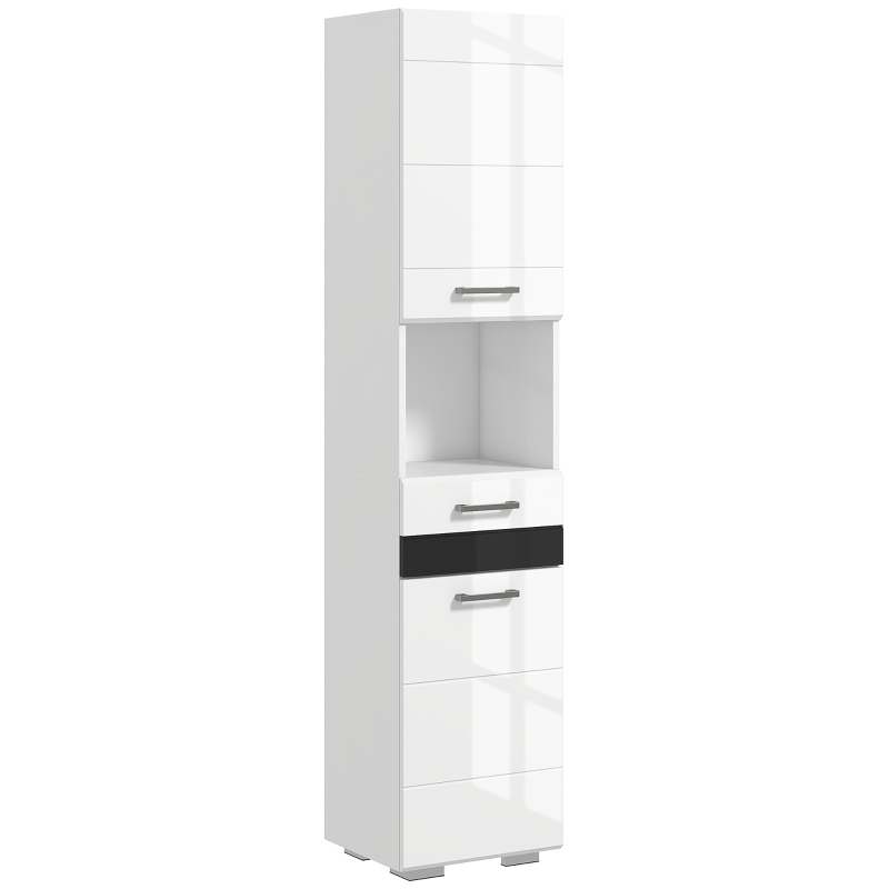 kleankin Colonne Salle de Bain en MDF avec Étagère Ouverte, Tiroir et Armoire Fermée, 37x32.5x170 cm, Blanc