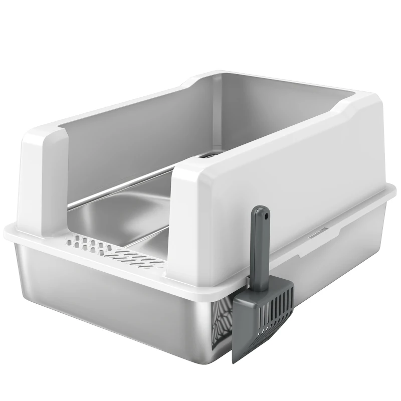 PawHut Litière pour Chats Imperméable avec Parois Surélevées, Bac et Pelle, en ABS, 71x50.8x35.5 cm, Blanc