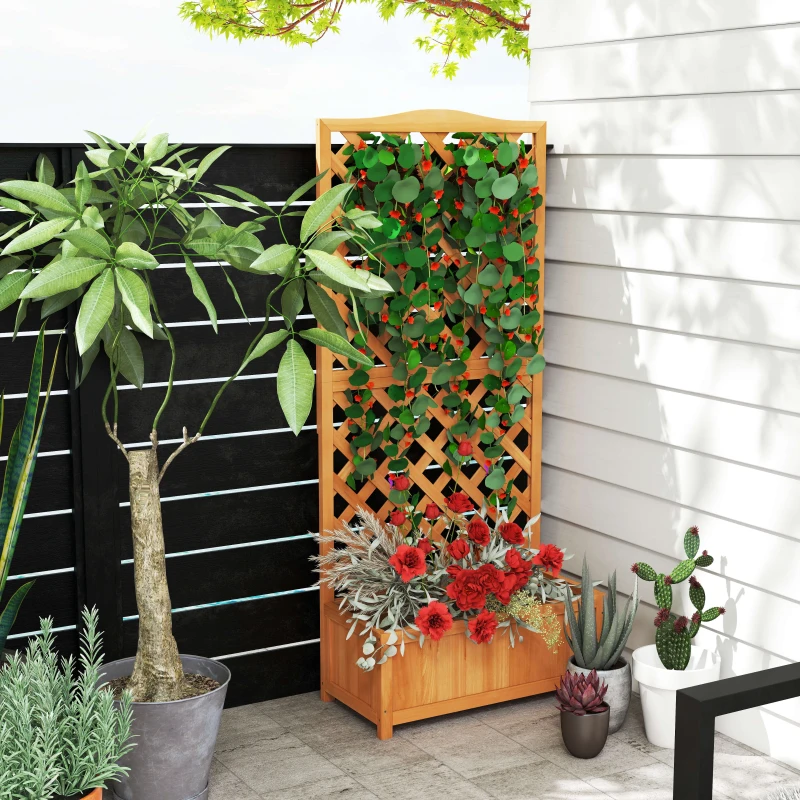 Outsunny Macetero con Soporte para Trepadora Cultivos Plantas Flores para Terraza Jardín Exterior 70x28x117 cm Marrón
