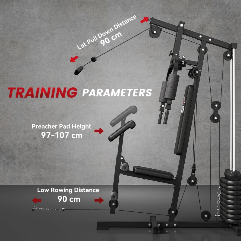 HOMCOM Stazione Fitness Multifunzione Power Tower con Pesi fino 45kg e Panca Imbottita, 135x103x210cm