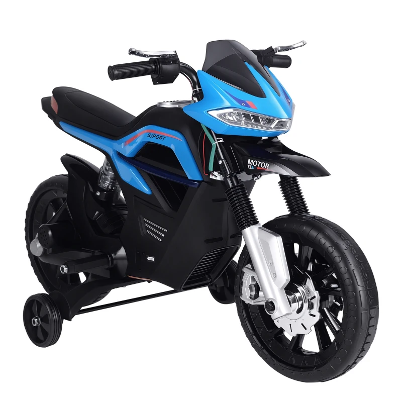 HOMCOM Moto Elettrica per Bambini da 6V con Rotelle e Fari, in PP e Metallo, 105x52.3x62.3 cm, Azzurro e Nero