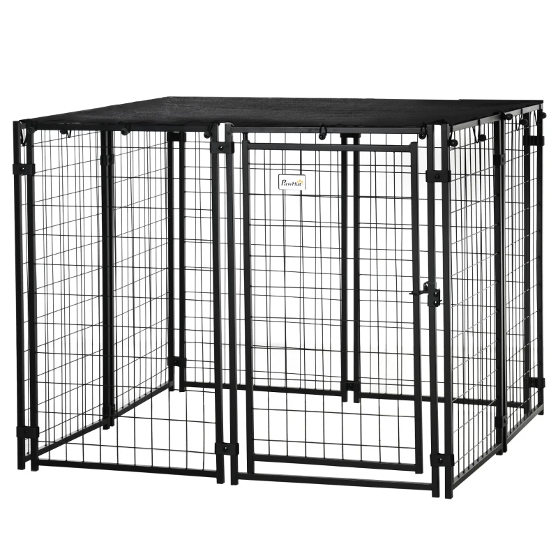 PawHut Enclos pour Chiens Pliable avec Couverture, 8 Panneaux avec Porte Verrouillable, 141x141x113cm, Noir