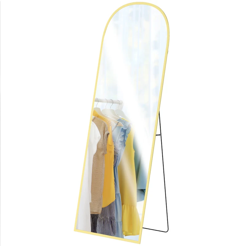 HOMCOM Espelho de Pé Espelho de Corpo Inteiro 60x165 cm com Estrutura de Liga de Alumínio e Suporte para Sala Quarto Dourado