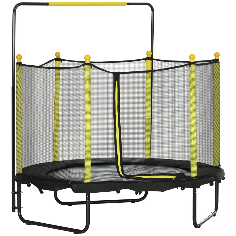 ZONEKIZ Trampolim Infantil com Rede de Segurança Barra Ajustável para Interior e Exterior Ø140x120-140 cm Preto