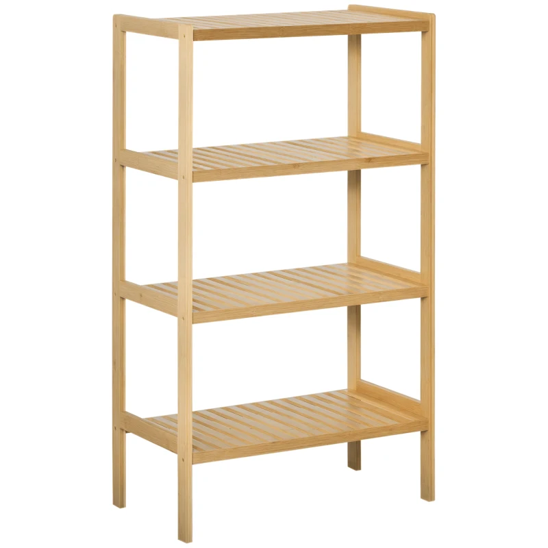 HOMCOM Standregal Bücherregal 4-stufiges Bambusregal Büroregal Lagerregal Aktenregal Küchenregal für Bad Küche Wohnzimmer Schlafzimmer Bambus Natur 62 x 33 x 112 cm