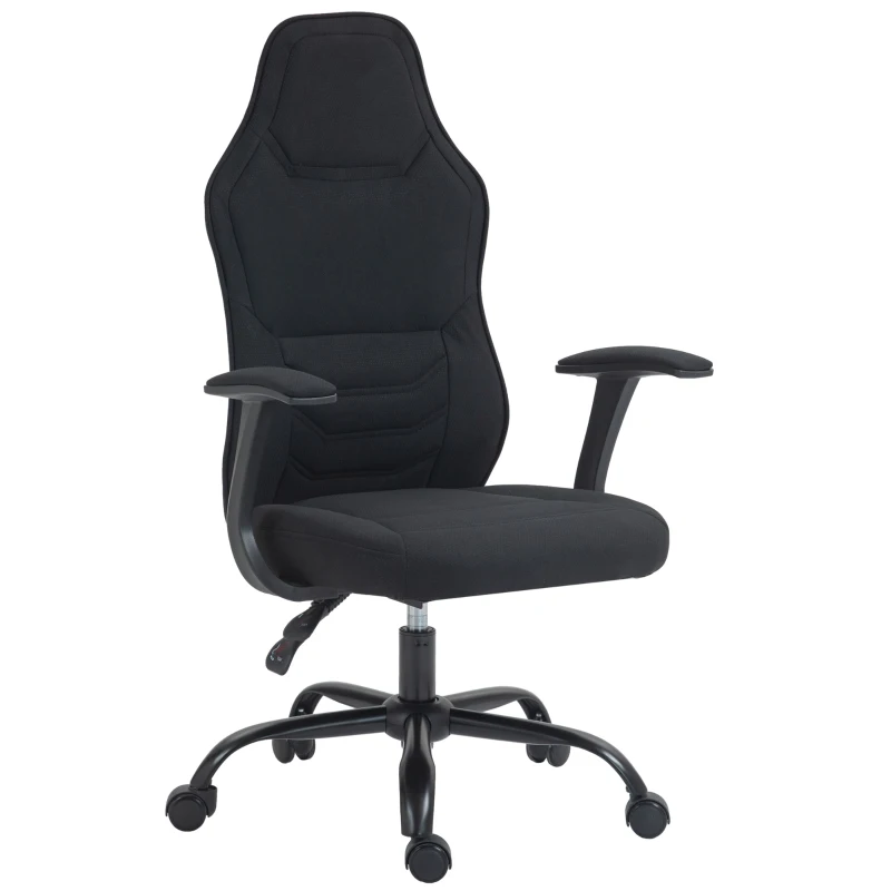 HOMCOM Scaun de Gaming Rabatabil cu Suport Lombar, Scaun de Gaming cu Înălțime Reglabilă, 65x59x113 cm, Negru