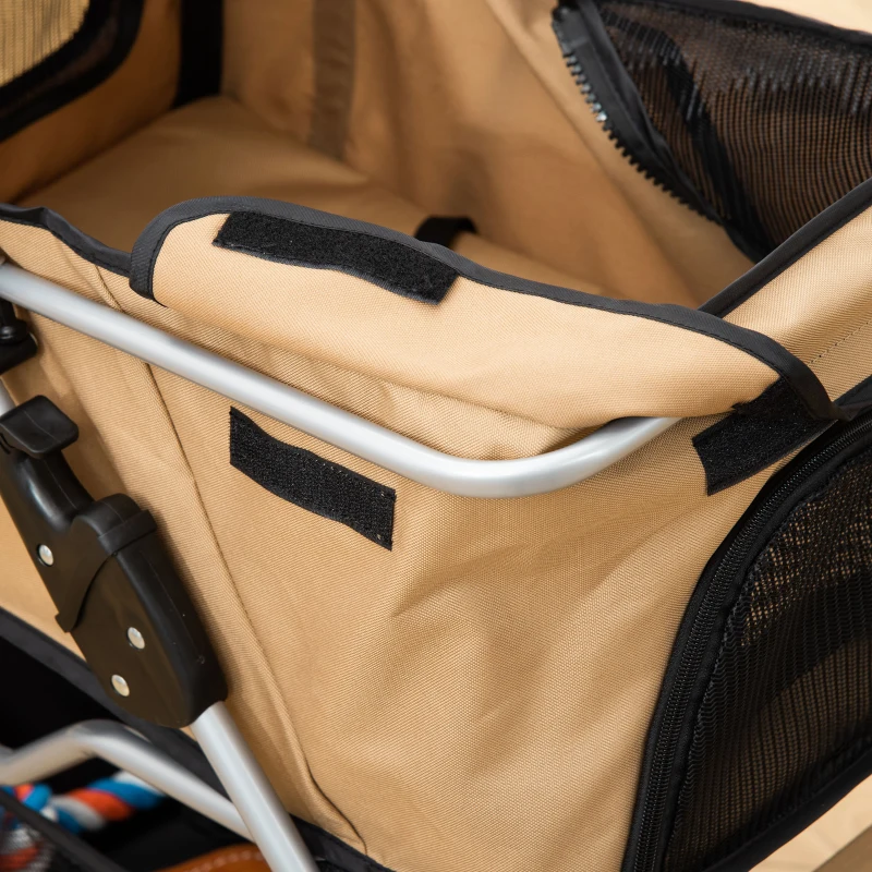 PawHut Poussette pour Chiens de Petite Taille et Mini Pliable avec Panier et Porte-gobelet, 75x46x94 cm, Marron