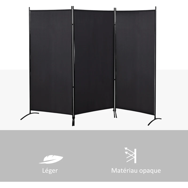 HOMCOM Paravent 3 panneaux dim. 2,53L x 0,5l x 1,82H m Store latéral Brise-Vue paravent sur Pied séparateur métal Polyester