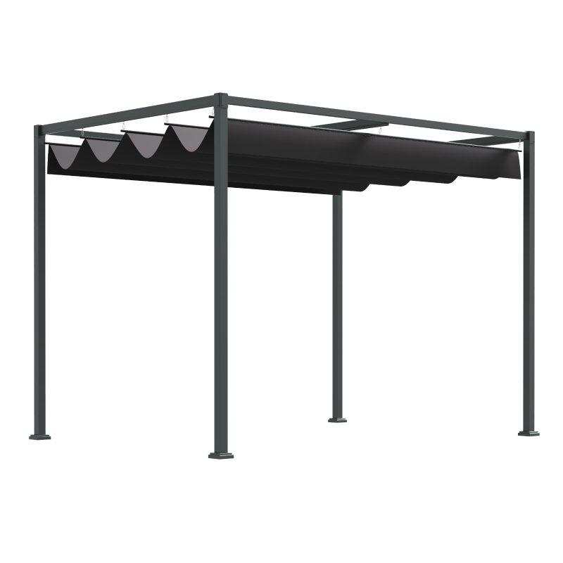 Outsunny Pergola env. 3x2m Pavillon de Jardin au Toit Coulissant en Métal Pergola de Jardin Autoportante avec Toit Réglable, Protection UV, Pare-Soleil pour Terrasse et Jardin, Noir+Gris