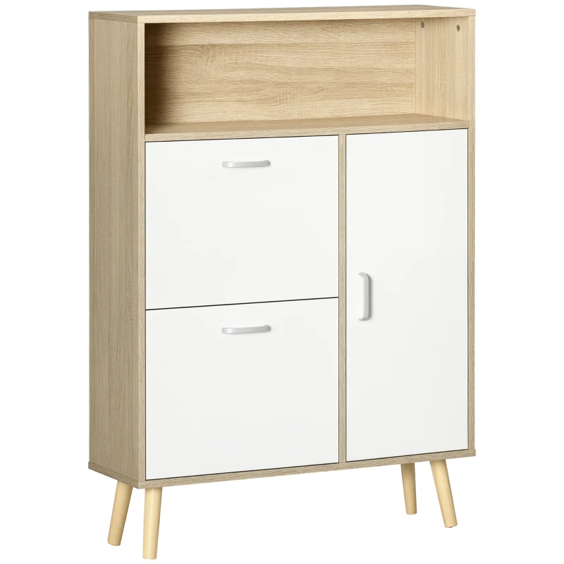 HOMCOM Scarpiera Salvaspazio per 8 Paia di Scarpe con 2 Ante e Armadietto in Legno, 80x25.5x112.5cm, Bianco