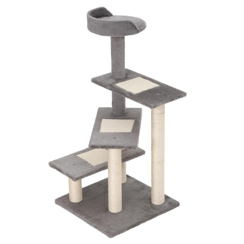 PawHut Arbre à Chat Griffoir pour Chat Meuble à Jouer en 5 Étages Beige Gris 48,5 x 48,5 x 100 cm (LxlxH)