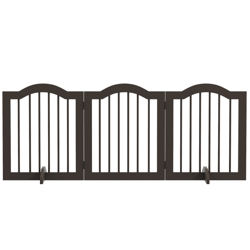 PawHut Barrière pour Chiens, 3 Panneaux, pliable, Bois Massif et MDF, 154,5 x 29,5 x 61 cm, Café