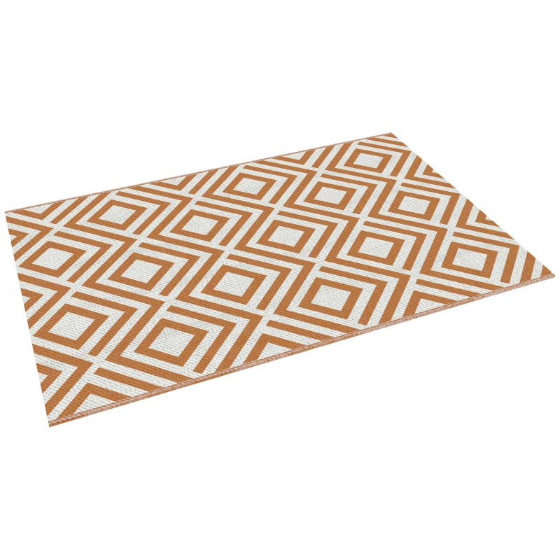Outsunny Tapis d'Extérieur pour Balcon et Terrasse Réversible avec Motif Géométrique, 182x274 cm, Marron et Blanc