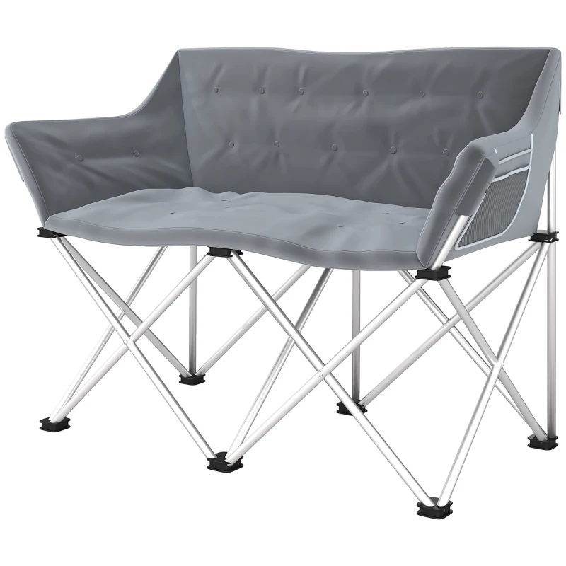 Outsunny Fauteuil pliant 2 places fauteuil de camping avec accoudoirs sac latéral supportant jusqu'à 240kg Gris