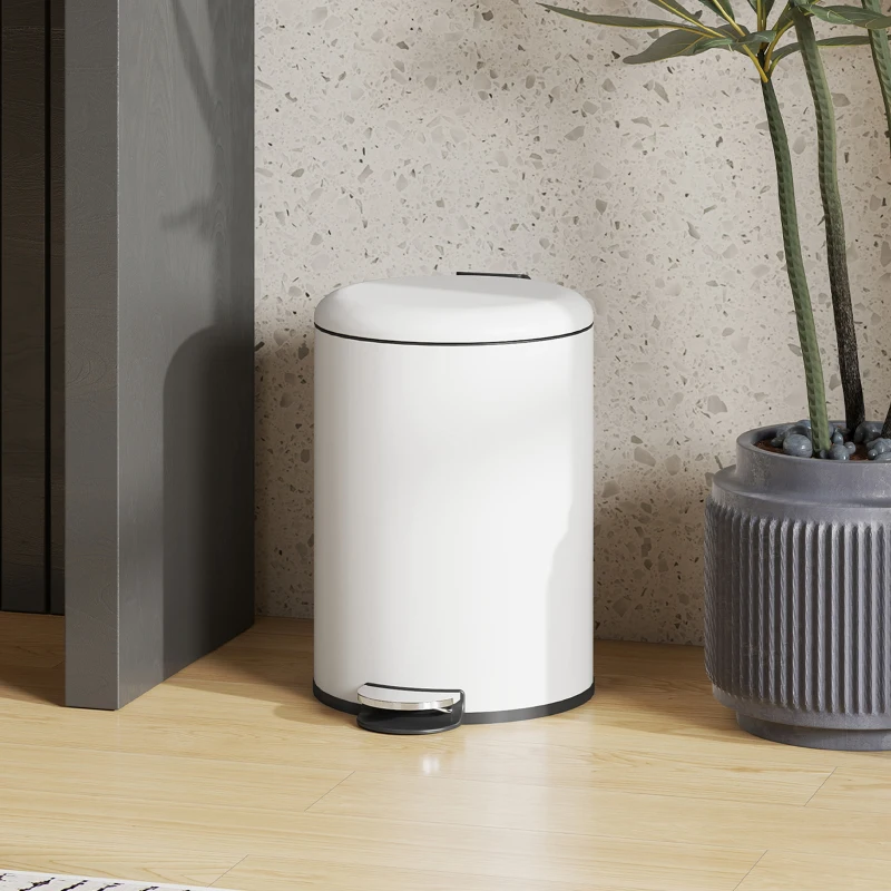 HOMCOM Poubelle 20L, avec pédale, seau intérieur, résistant aux empreintes digitales, fermeture silencieuse, Blanc cassé