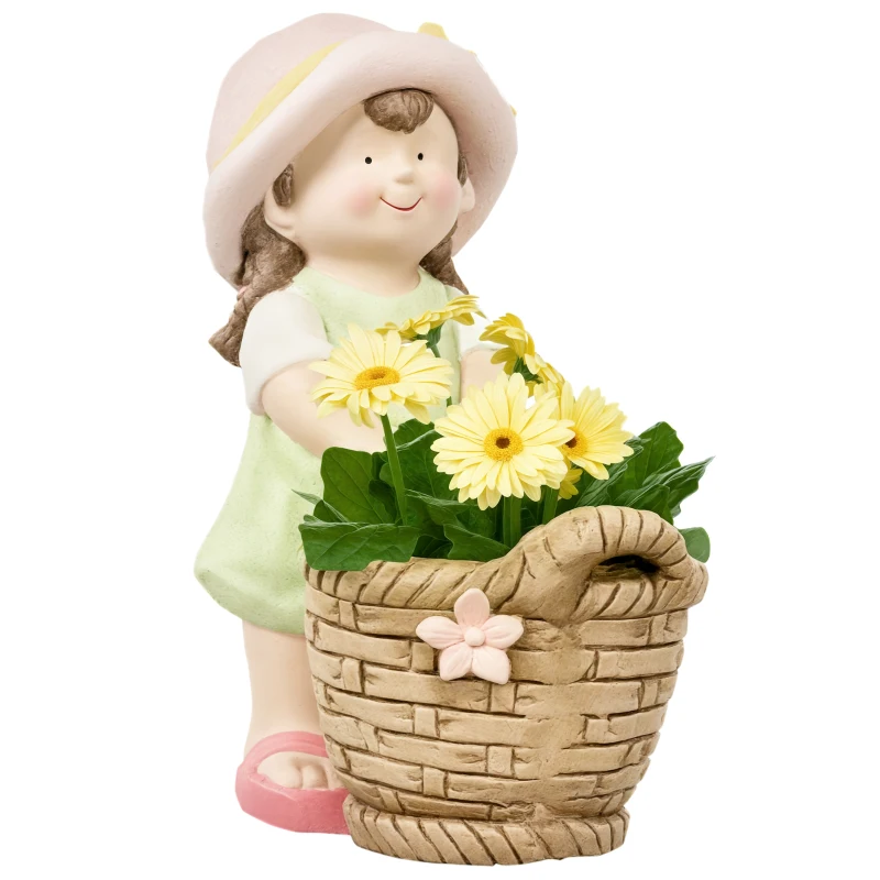 Outsunny Gartenfigur "Mädchen mit Blumenkorb", Gartendekoration, wetterbeständig, 20 cm x 30 cm x 40 cm