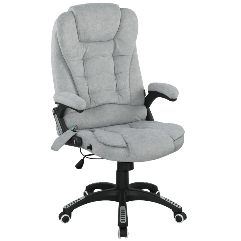 Vinsetto Cadeira de Escritório com 6 Pontos de Massagem Reclinável até 130° com Função de Aquecimento 65x71x110-120 cm Cinza