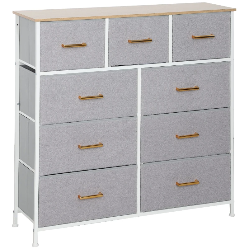 HOMCOM Commode Moderne avec 9 Tiroirs en Tissu et Design Élégant pour Chambre Salon ou Entrée 100x30x99 cm Gris