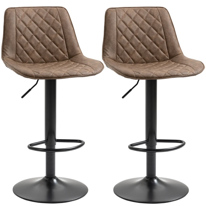 HOMCOM Juego de 2 Taburetes de Cocina Taburetes Altos con Altura Ajustable Asiento Giratorio 46,5x51x86-106 cm Marrón