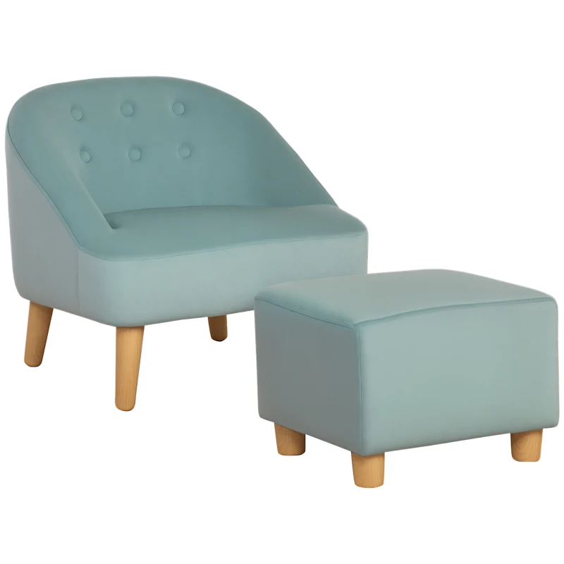 HOMCOM Kindersessel mit Ottomane für Kinder von 3 bis 5 Jahren Niedliches Design Samtoptik 51 cm x 51 cm x 50 cm Grün