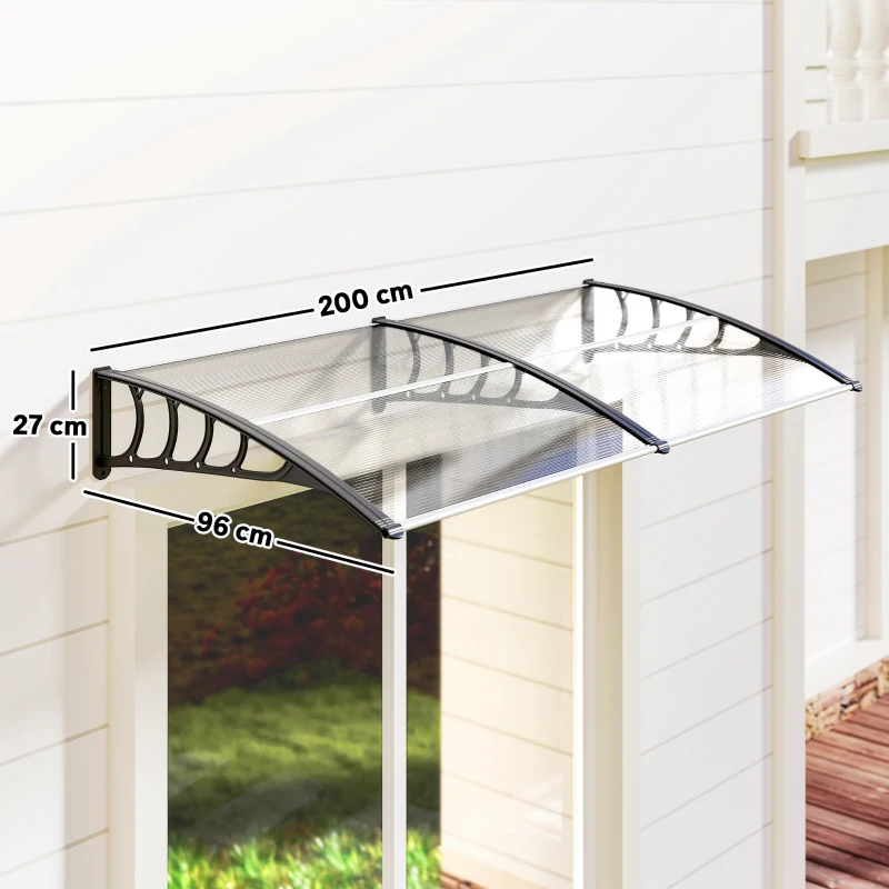 Outsunny Marquise de Proteção 200x96 cm Marquise Exterior para Portas e Janelas contra o Sol e Chuva com Suporte de PP Policarbonato Transparente