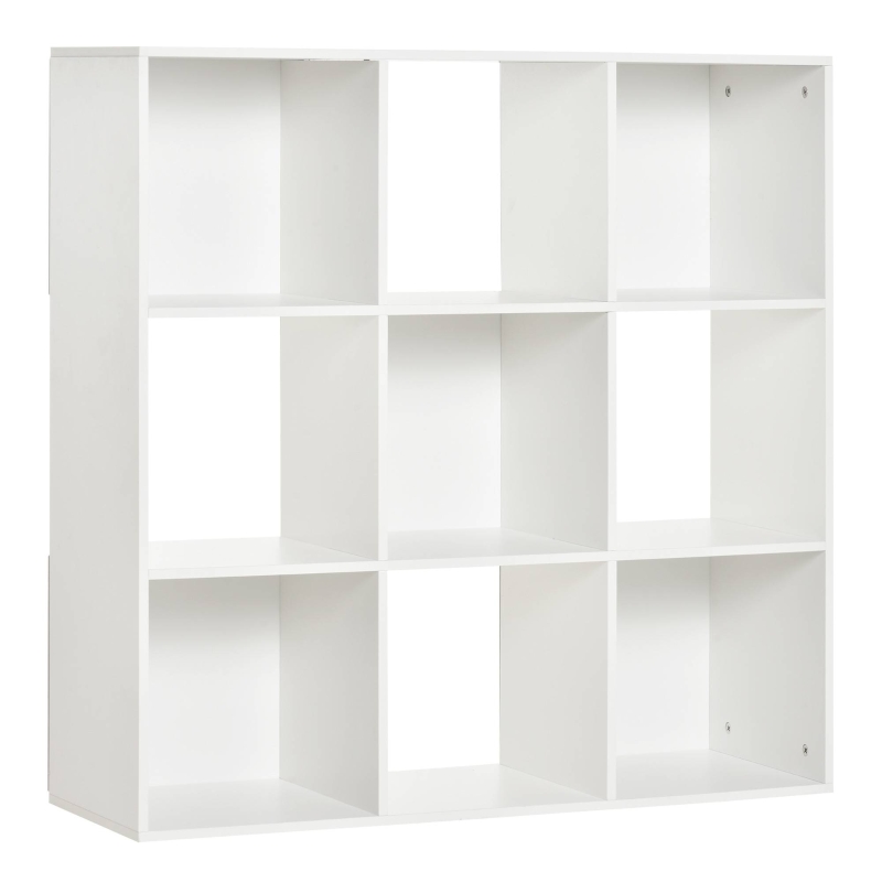 HOMCOM Bibliothèque Blanche pour Maison et Bureau, Étagère au Design Moderne avec 9 Compartiments en Bois, 91,5 x 29,5 x 91,5 cm