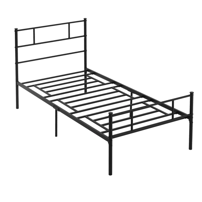 HOMCOM Structure de Lit Simple en Acier 90x200cm avec Lattes, Tête et Pied de Lit, Noir