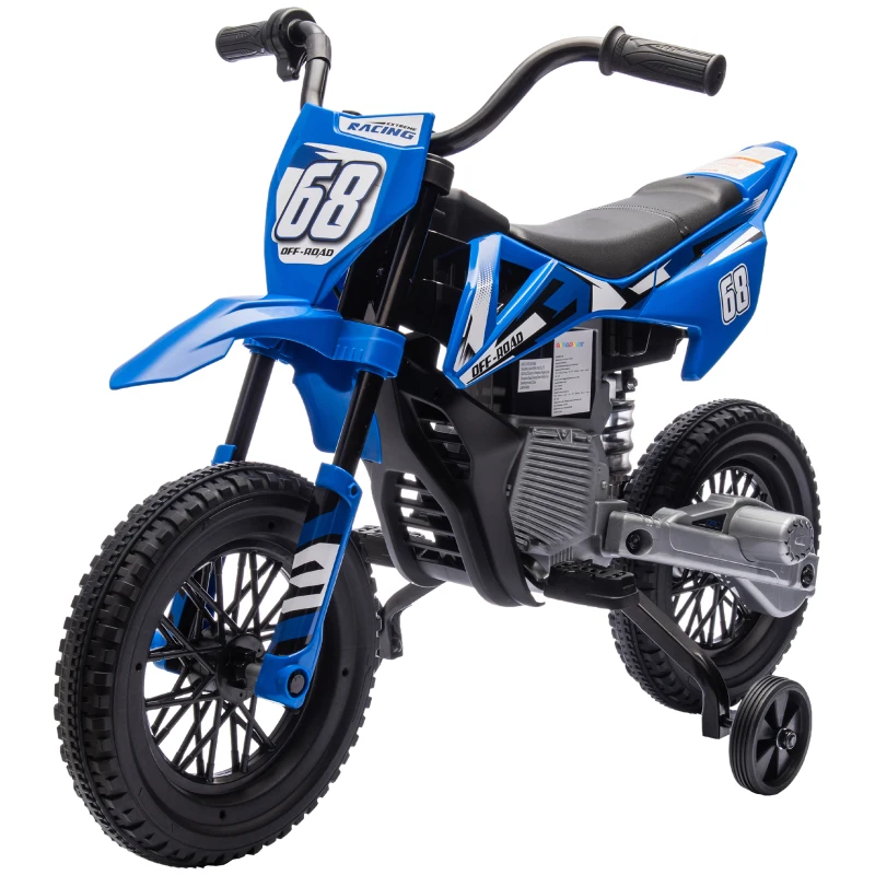 AIYAPLAY Moto Elettrica per Bambini con Rotelle Rimovibili, Sospensioni, Suoni e Indicatore di Carica, Blu