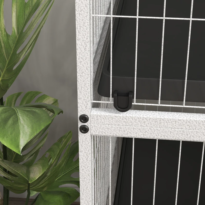 PawHut Gaiola para Roedores 80x52x128 cm Casa de 4 Alturas com Rampas Suspensa Rede Bandeja Removível Rodas Branco Rajado e Preto