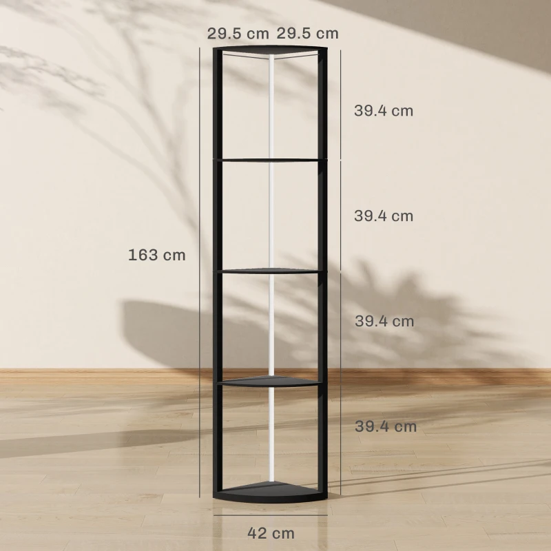 HOMCOM Lampada da Terra a Colonna con 5 Ripiani e Illuminazione a LED, 42x29,5x163 cm, Nero