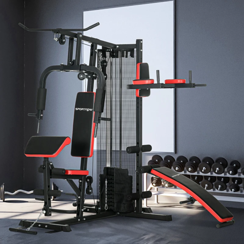 SPORTNOW Máquina Multi Estação Ajustável Multi Estação de Musculação com Placas de Peso de 45 kg 225x175x200 cm Preto