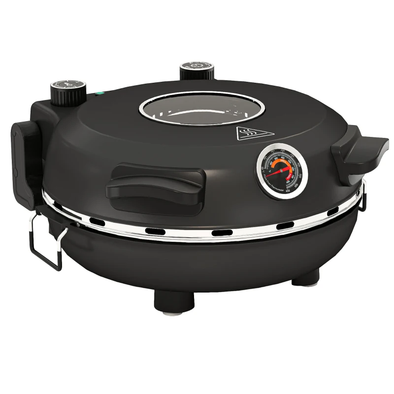 HOMCOM Forno para Pizza 1200W Forno Pizza Eléctrico com Temporizador 15 min Temperatura até 430℃ 34,5x35x16,5 cm Preto